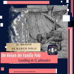 Zeichnungen von einem Schiff und von Marco Polo